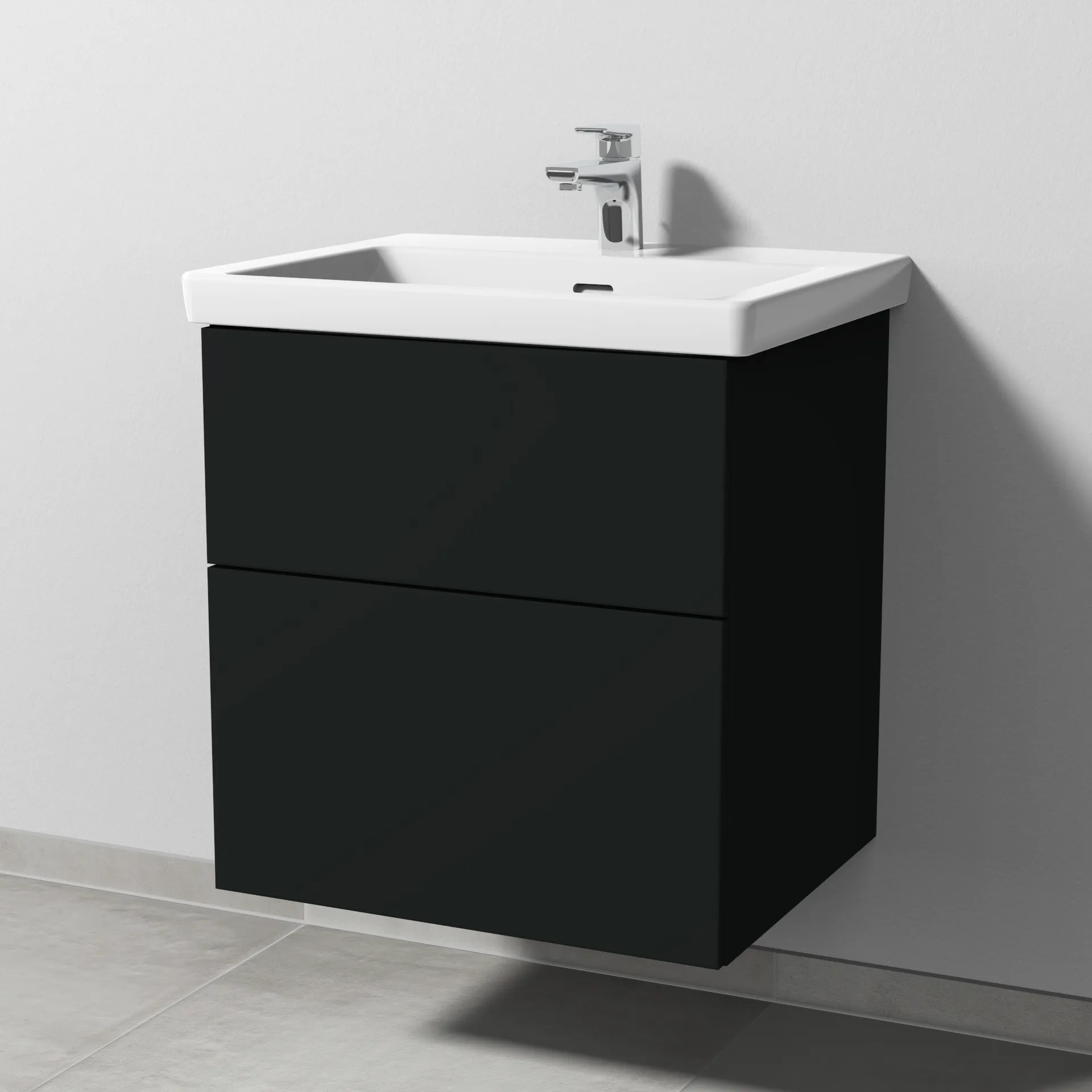 Sanipa Waschtischunterschrank „3way“ 555 × 588 × 462 mm in Vulkan (matt), mit Hahnlochbohrung, Becken mittig