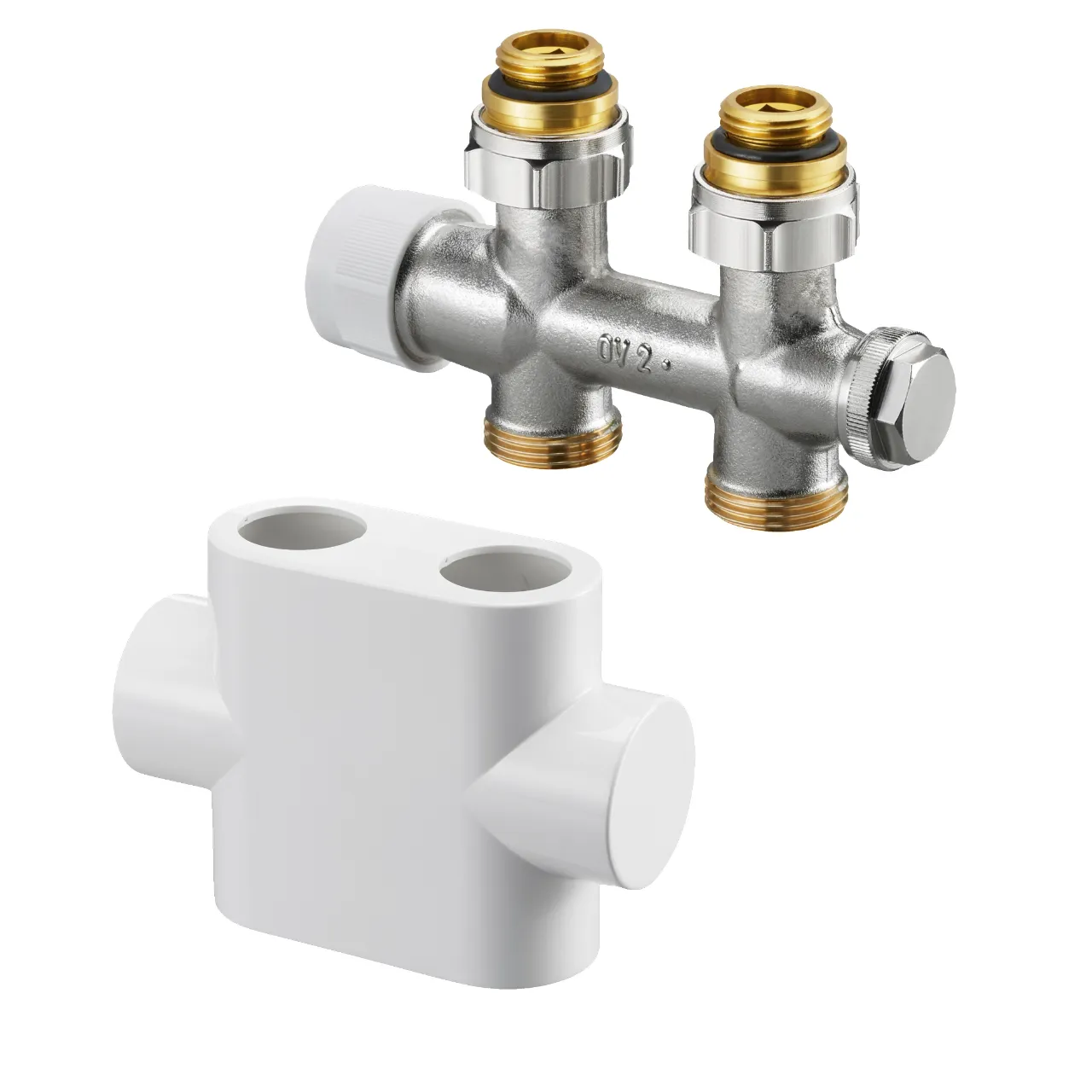 Design in Bad Anschlussgarnitur für Heizkörper mit 50 mm Anschluss Durchgangsform „Multiblock T“ in weiß Design in Bad Anschlussgarnitur für Heizkörper mit 50 mm Anschluss Durchgangsform „Multiblock T“ in weiß