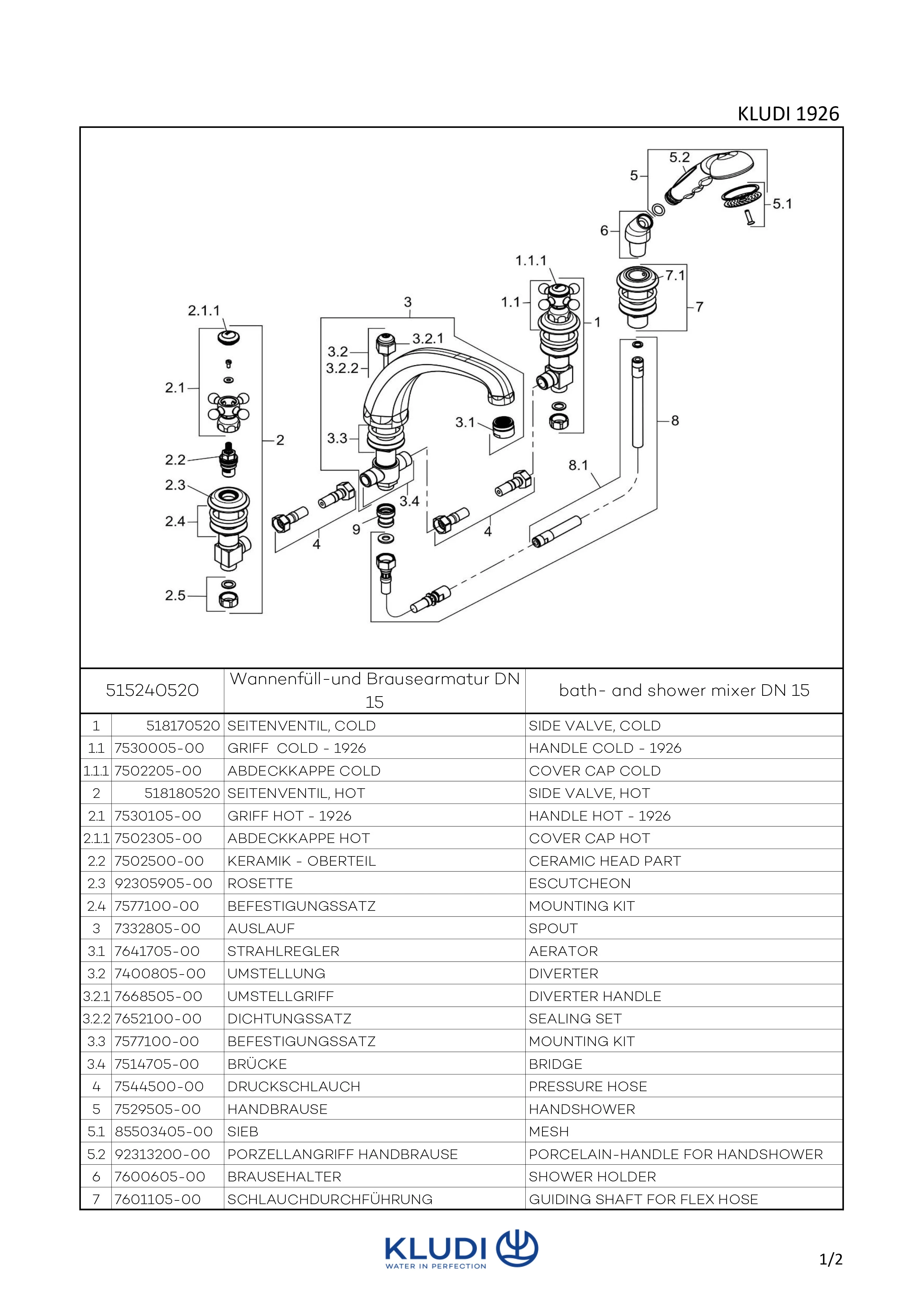 Kludi 1926 4-Loch WFB- Armatur, Badewanne-Zweigriffarmatur, chrom Kludi 1926 4-Loch WFB- Armatur, Badewanne-Zweigriffarmatur, chrom