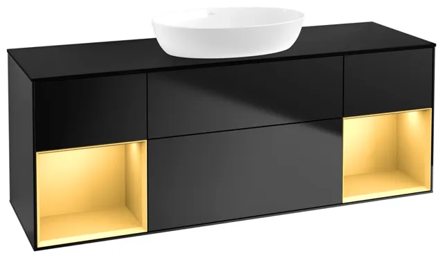 Villeroy & Boch Waschtischunterschrank „Finion“ für Schrankwaschtisch 1600 × 603 × 501 mm Black Matt Lacquer, für Becken mittig, ohne Hahnlochbohrung