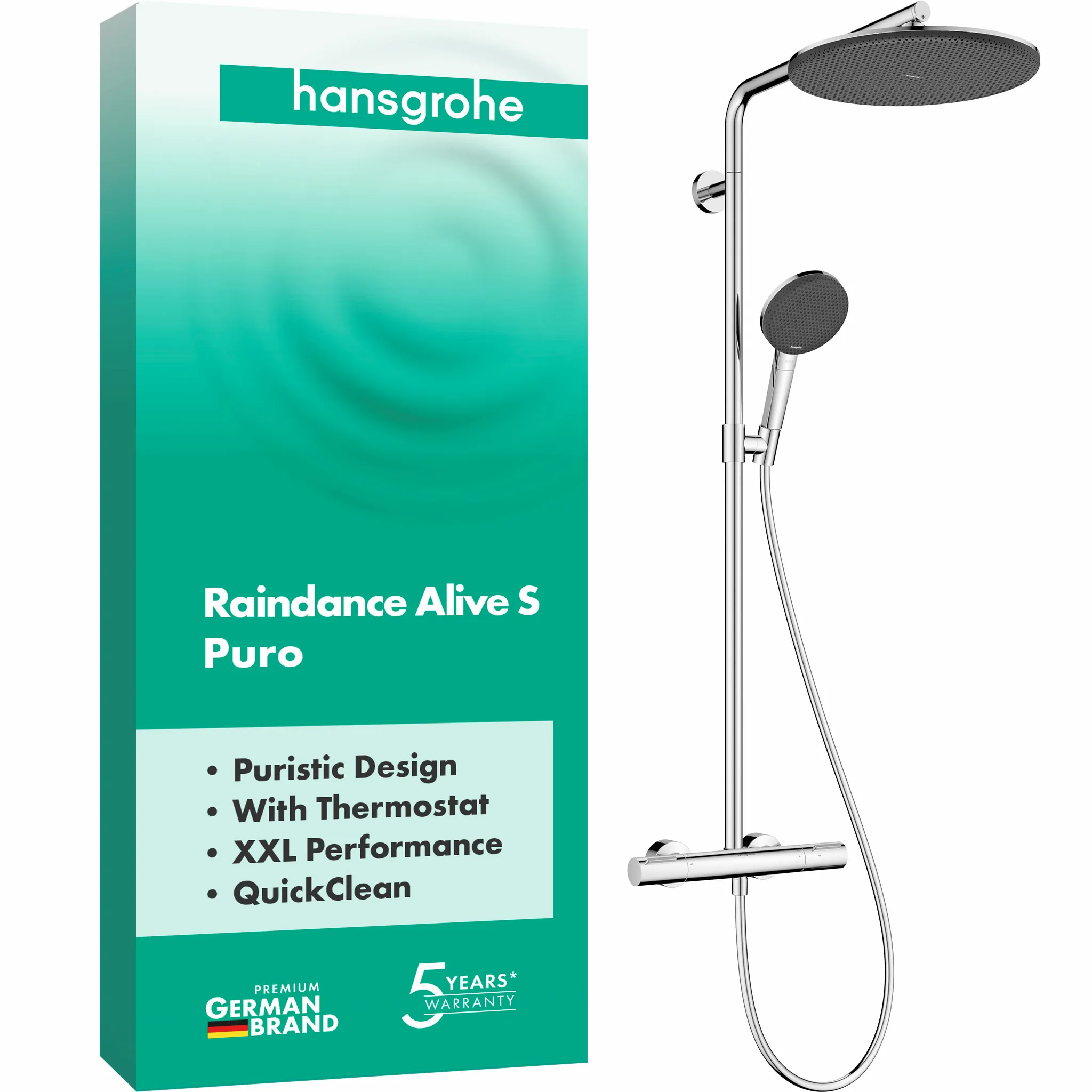 Hansgrohe Raindance Alive S Puro Showerpipe 300 1jet mit Ecostat Element, Chrom Hansgrohe Raindance Alive S Puro Showerpipe 300 1jet mit Ecostat Element, Chrom