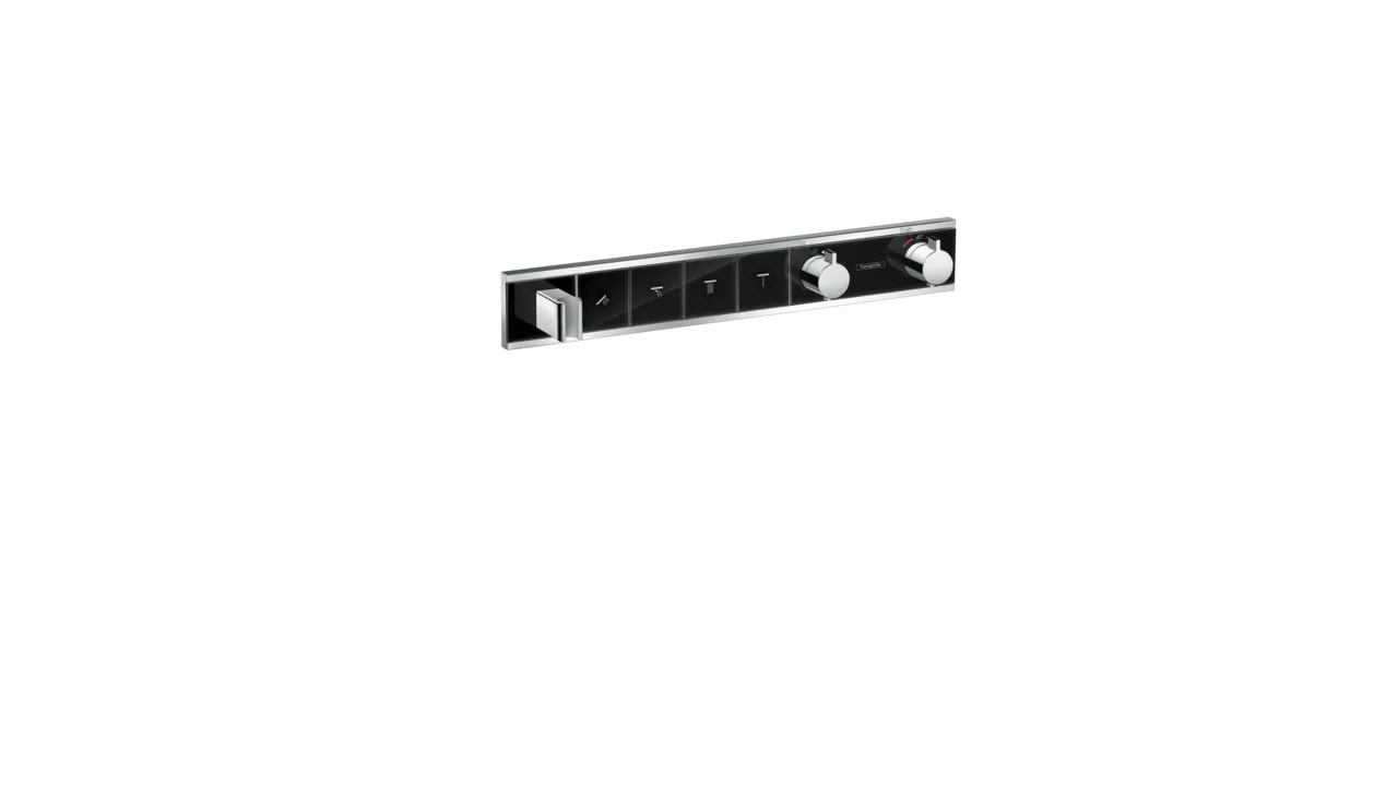 Hansgrohe RainSelect Thermostat Unterputzset, 4 Verbraucher, schwarz/chrom, mit Brausehalter und Tasten für Handbrause, Schwall, Rain groß, MonoRain