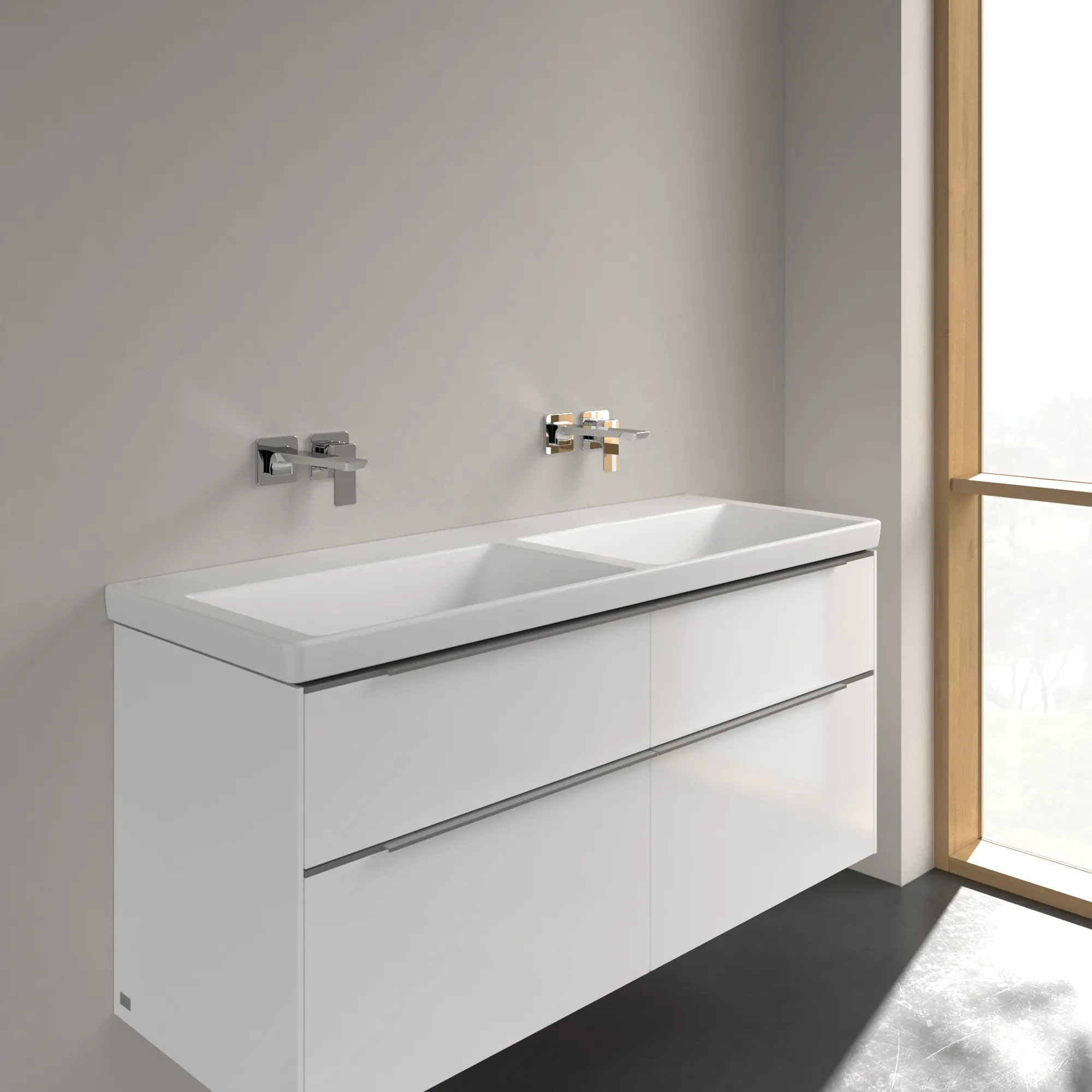 Villeroy & Boch Doppelwaschtisch aus TitanCeram „Subway 3.0“ 1300 × 475 × 165 mm, ohne Hahnlochbohrung in Stone White Villeroy & Boch Doppelwaschtisch aus TitanCeram „Subway 3.0“ 1300 × 475 × 165 mm, ohne Hahnlochbohrung in Stone White