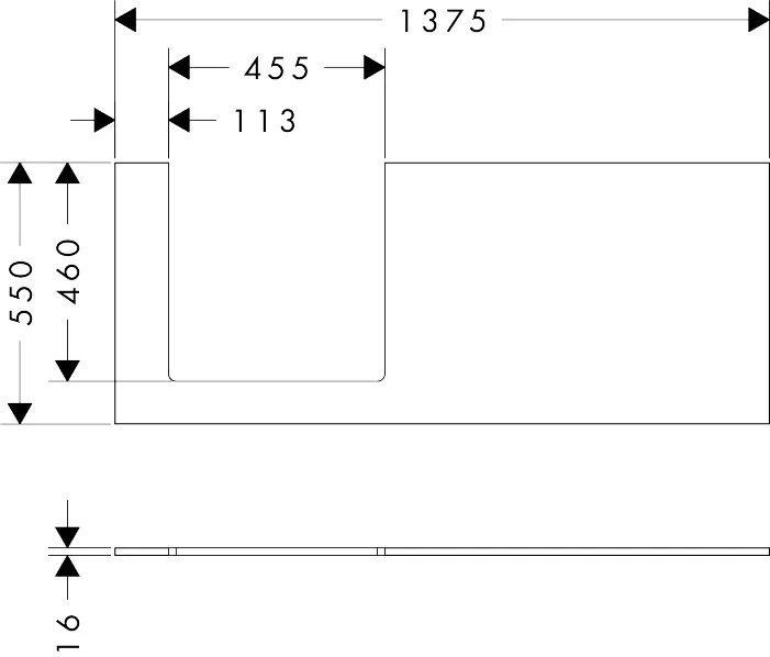 Xilesa E Konsole 1375/550 mit Ausschnitt links für Ausatzwaschtisch geschliffen, Eiche Kaschmir