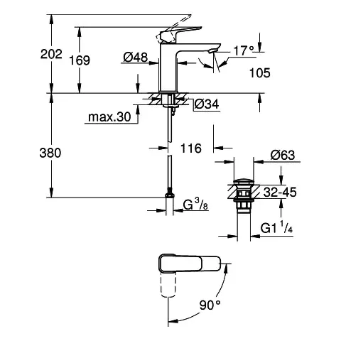 Grohe Cubeo Einhand-Waschtischbatterie M-Size, Mittelstellung kalt, chrom Grohe Cubeo Einhand-Waschtischbatterie M-Size, Mittelstellung kalt, chrom
