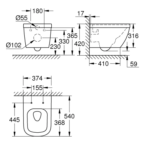 Grohe Wand-Tiefspül-WC Euro Keramik 39328, alpinweiß Grohe Wand-Tiefspül-WC Euro Keramik 39328, alpinweiß