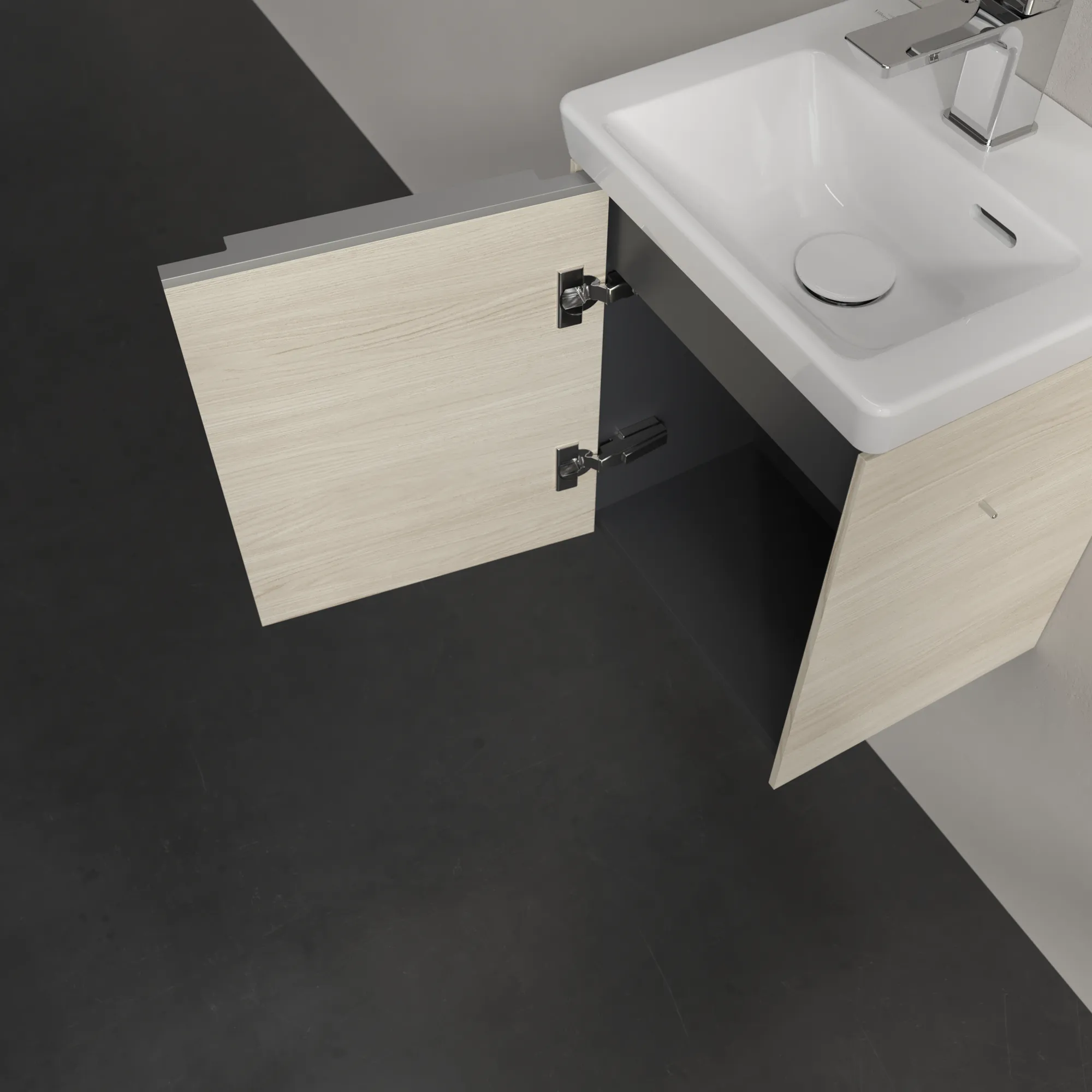 Villeroy & Boch Waschtischunterschrank mit Tür „Subway 3.0“ für Schrankwaschtisch 351 × 429 × 309 mm White Oak, 1 Tür, für Becken mittig, Anschlag links Villeroy & Boch Waschtischunterschrank mit Tür „Subway 3.0“ für Schrankwaschtisch 351 × 429 × 309 mm White Oak, 1 Tür, für Becken mittig, Anschlag links