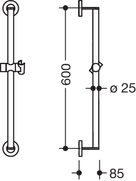 Brausehalterstange pulverbeschichtet „System 900“ in Schwarz tiefmatt / Chrom