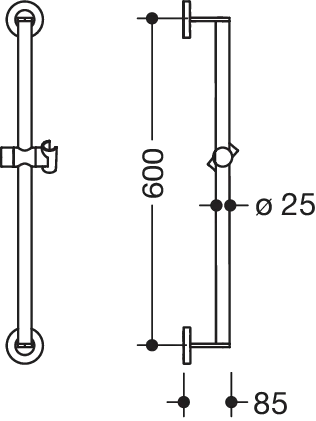 Brausehalterstange pulverbeschichtet „System 900“ in Schwarz tiefmatt / Chrom Brausehalterstange pulverbeschichtet „System 900“ in Schwarz tiefmatt / Chrom