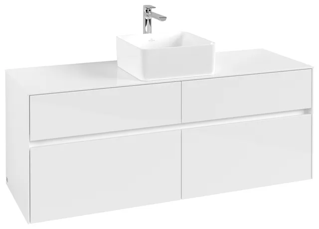 Villeroy & Boch Waschtischunterschrank „Collaro“ 1400 × 548 × 500 mm Glossy White, ohne Beleuchtung, für Becken mittig