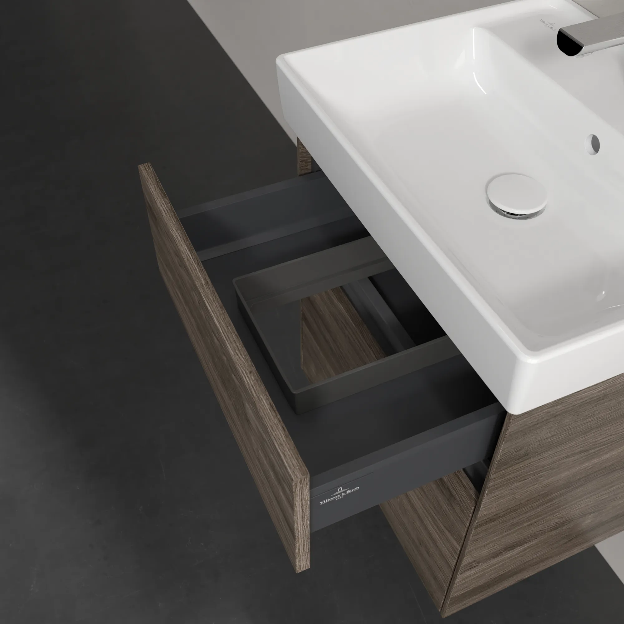 Villeroy & Boch Waschtischunterschrank „Collaro“ 510 × 546 × 414 mm Stone Oak, für Becken mittig, mit Beleuchtung