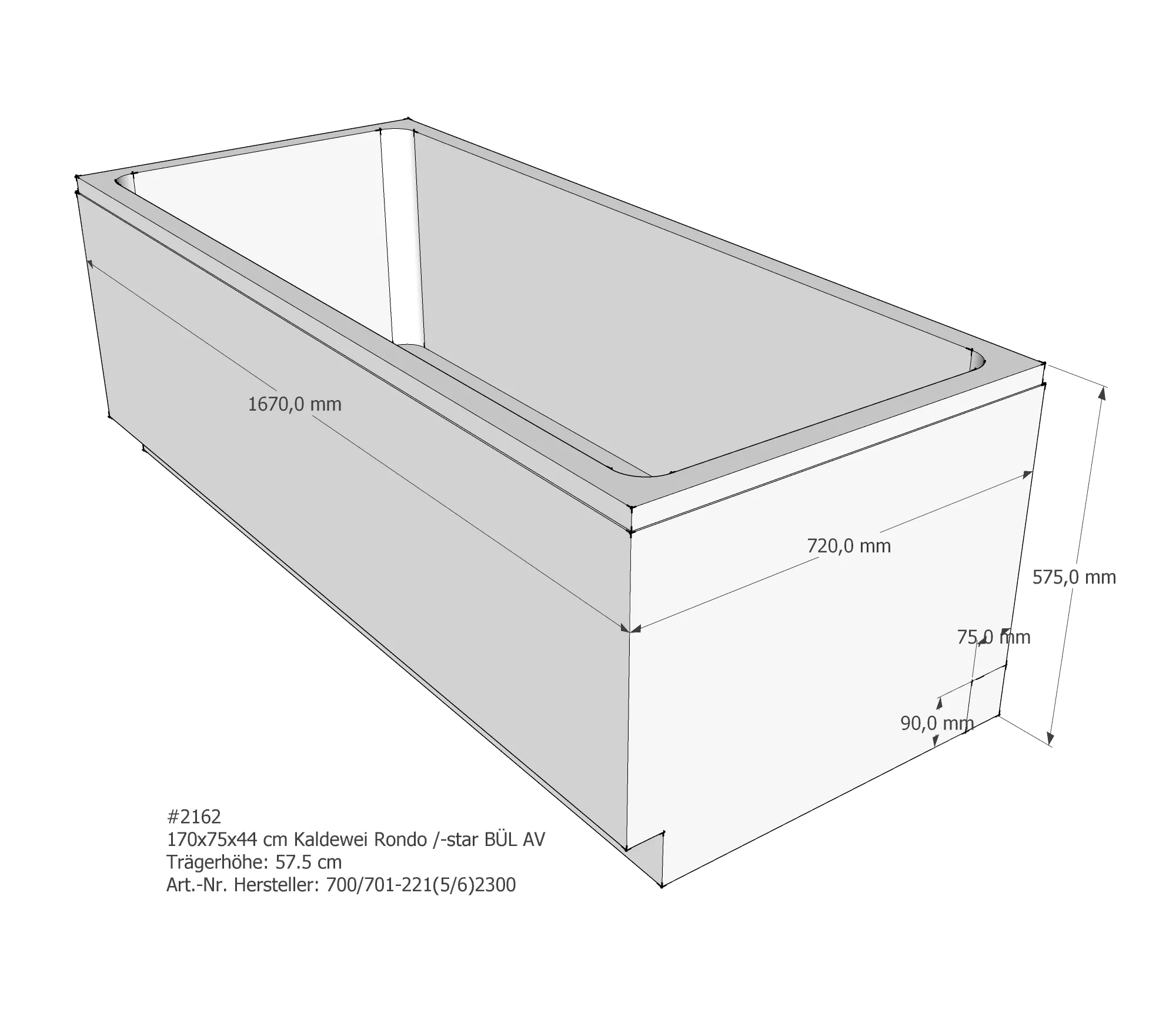 Badewannenträger für Kaldewei Rondo 170 × 75 × 44 cm Badewannenträger für Kaldewei Rondo 170 × 75 × 44 cm