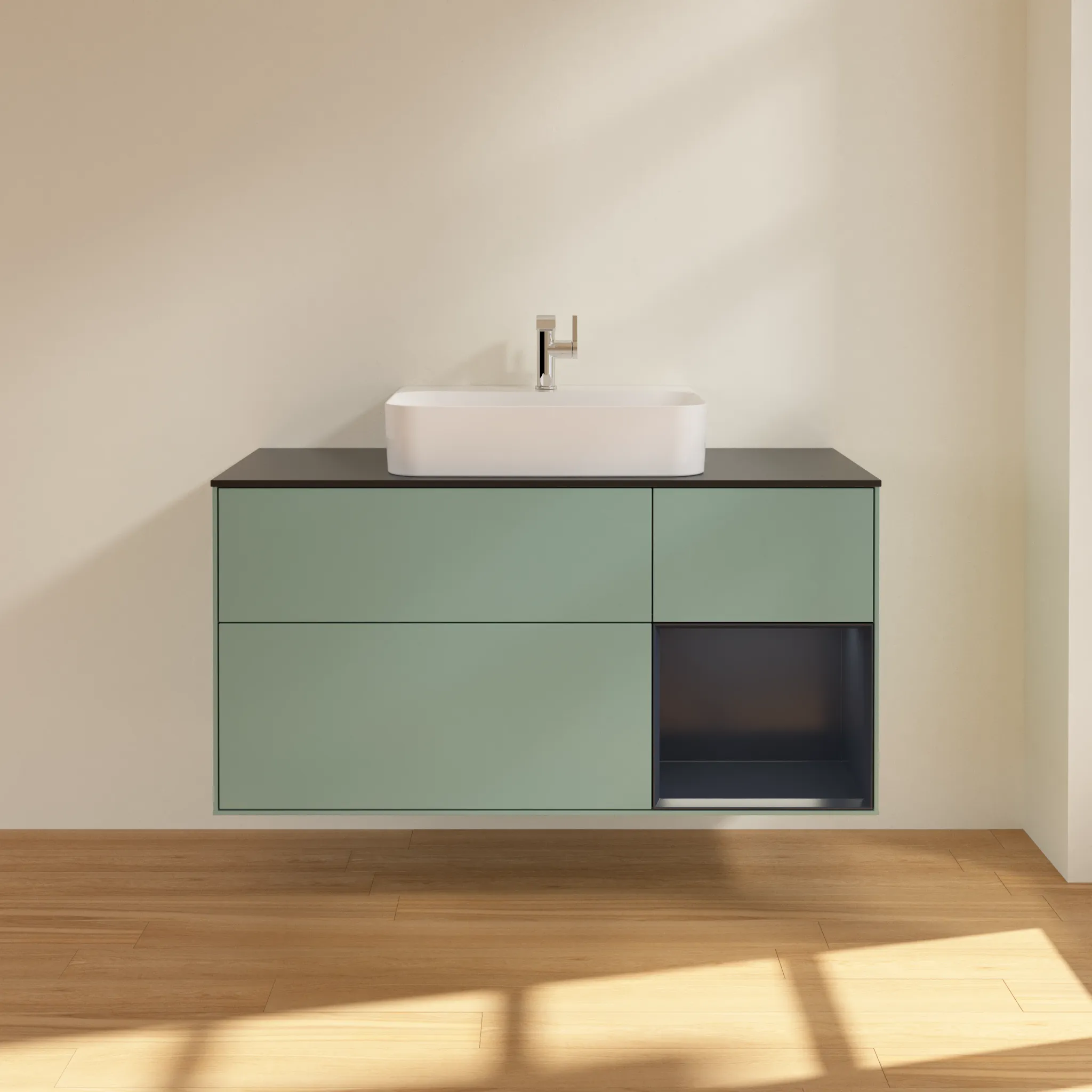 Villeroy & Boch Waschtischunterschrank „Finion“ für Schrankwaschtisch 1200 × 603 × 501 mm Olive Matt Lacquer, für Becken mittig