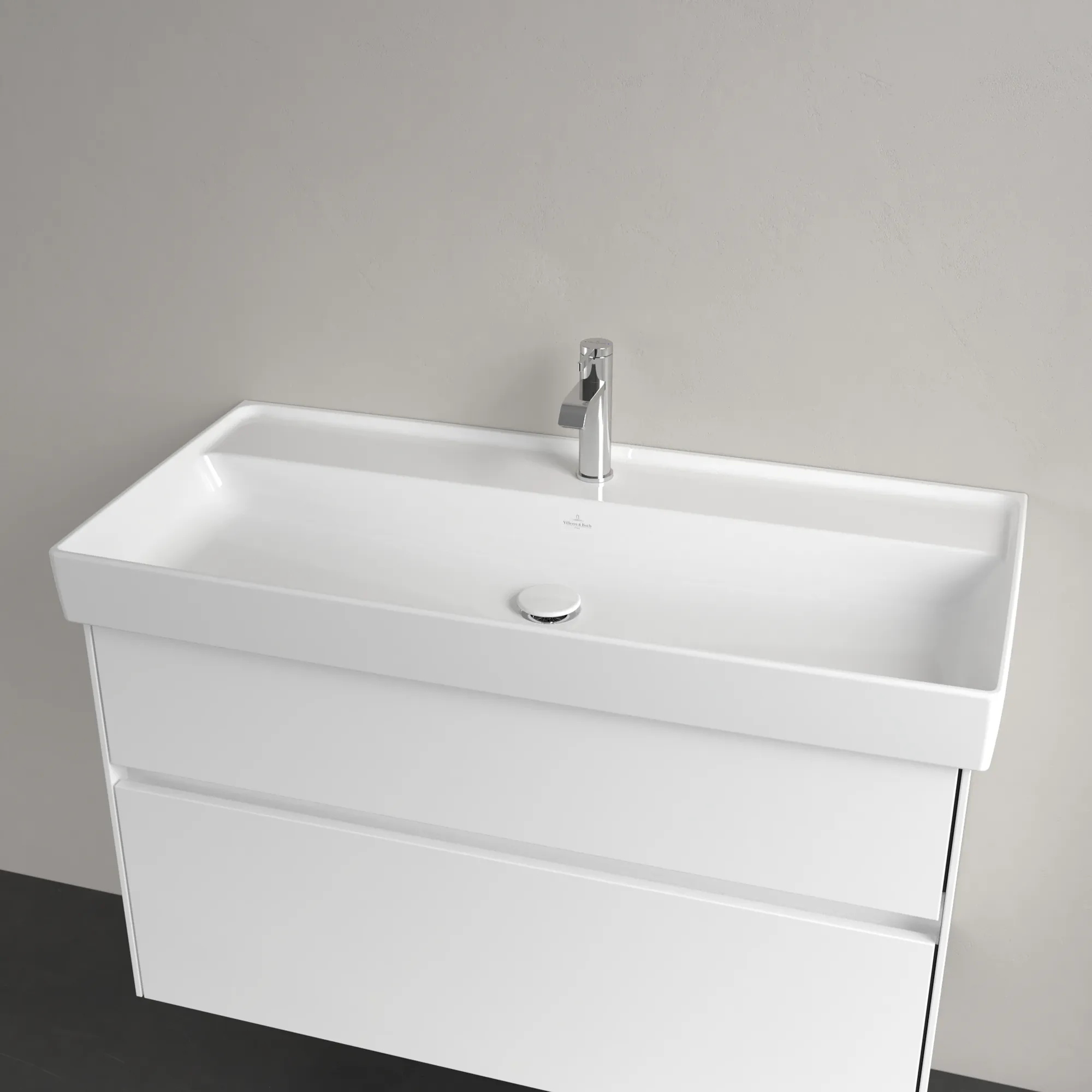 Villeroy & Boch Schrankwaschtisch aus TitanCeram „Collaro“ 1000 × 470 × 160 mm, mit Hahnlochbohrung, Hahnlochposition mittig in Weiß Alpin Villeroy & Boch Schrankwaschtisch aus TitanCeram „Collaro“ 1000 × 470 × 160 mm, mit Hahnlochbohrung, Hahnlochposition mittig in Weiß Alpin