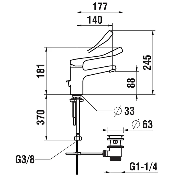 Einhebel-Waschtischmischer Citypro Liberty Ausladung 140 mm Festauslauf Temperaturlimitierung Mengenlimitierung Patrone mit fixen Limitierungen Mischdüse M24x1 PCA Laminar mit Ablaufventil Durchfluss/Geräuschgruppe: 5.7 l/min (3 bar) / I/ chrom