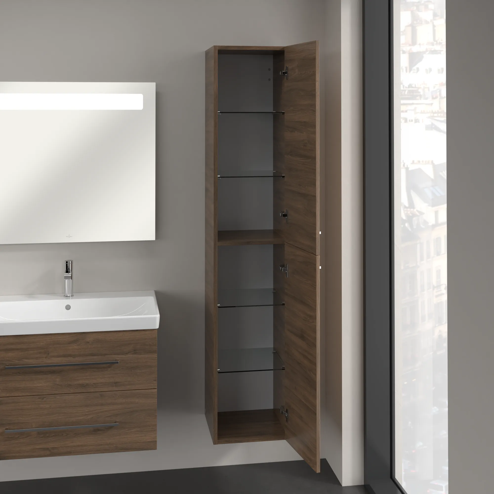 Villeroy & Boch Hochschrank „Avento“ 35 × 176 × 37,2 × 37,2 cm Arizona Oak, Anschlag rechts, Soft Closing, 2 Türen