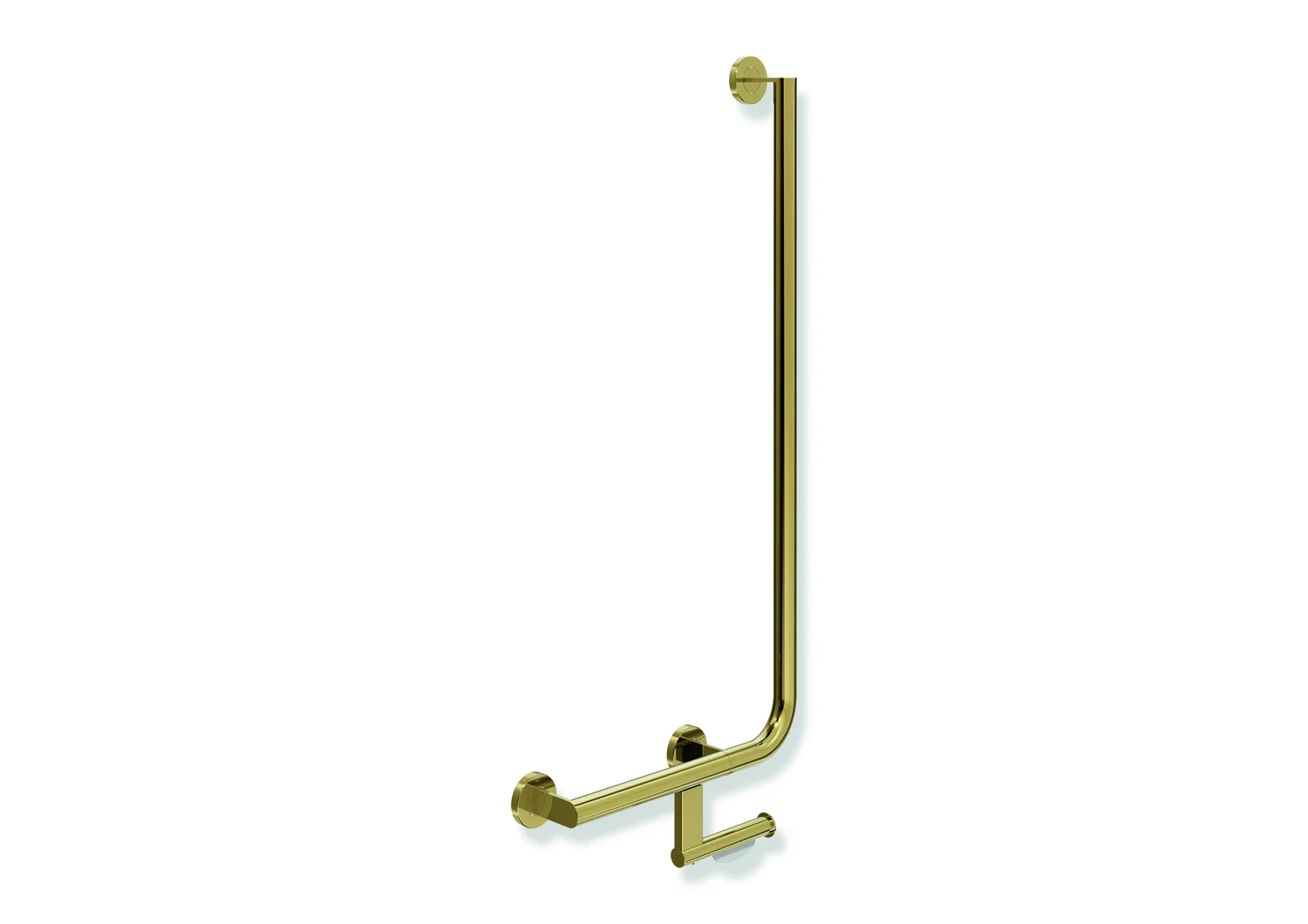 HEWI Winkelgriff System 900 mit WC-Papierrollenhalter, Edelstahl PVD gold glänzend, waagerecht 400 mm, senkrecht 900 mm, Durchmesser 32 mm, links