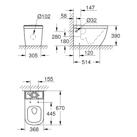 Grohe Stand-Tiefspül-WC Euro Keramik 39338, spülrandlos, alpinweiß Grohe Stand-Tiefspül-WC Euro Keramik 39338, spülrandlos, alpinweiß