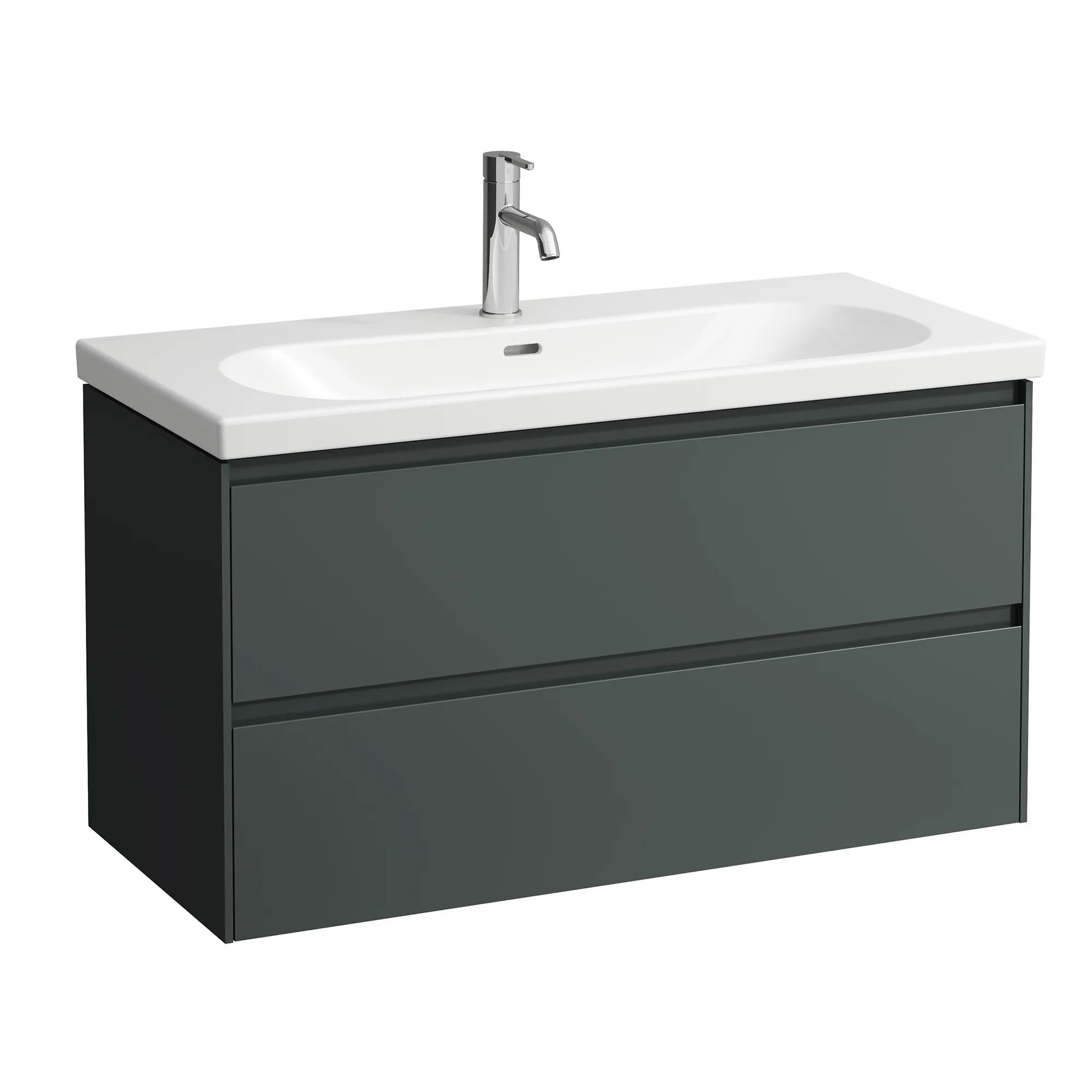 Waschtischunterbau LANI 442x984x515 mit 2 Schubladen integrierter Griffleiste Vollauszug und Soft-Close für Waschtisch LUA H810089, Kartell • H810337, LIVING CITY H818437 weiß matt