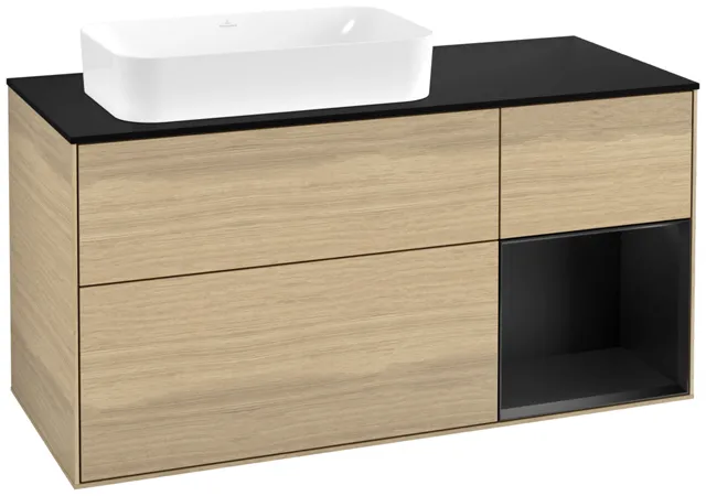 Villeroy & Boch Waschtischunterschrank „Finion“ für Schrankwaschtisch 1200 × 603 × 501 mm Oak Veneer, ohne Hahnlochbohrung, für Becken links Villeroy & Boch Waschtischunterschrank „Finion“ für Schrankwaschtisch 1200 × 603 × 501 mm Oak Veneer, ohne Hahnlochbohrung, für Becken links