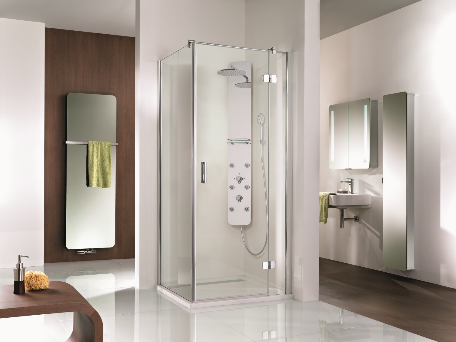 HSK teilgerahmte Duschtür Drehtür an Nebenteil für Seitenwand „Premium Softcube“ in Glas Linea 02, H: 2000 mm