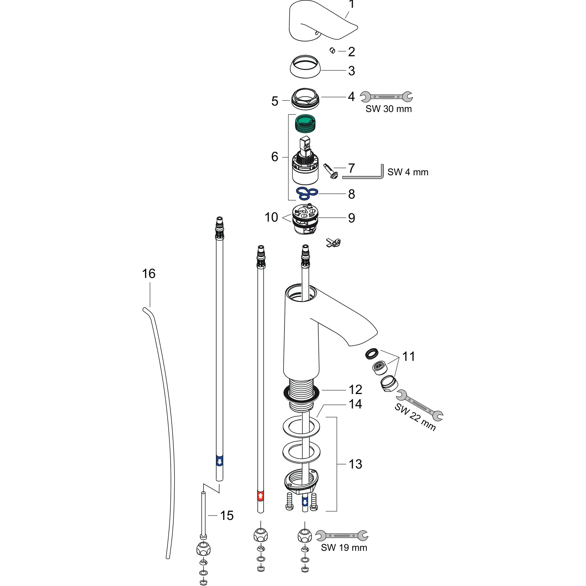 Waschtischmischer 110 Metris chrom für offene Heißwasserbereiter Waschtischmischer 110 Metris chrom für offene Heißwasserbereiter
