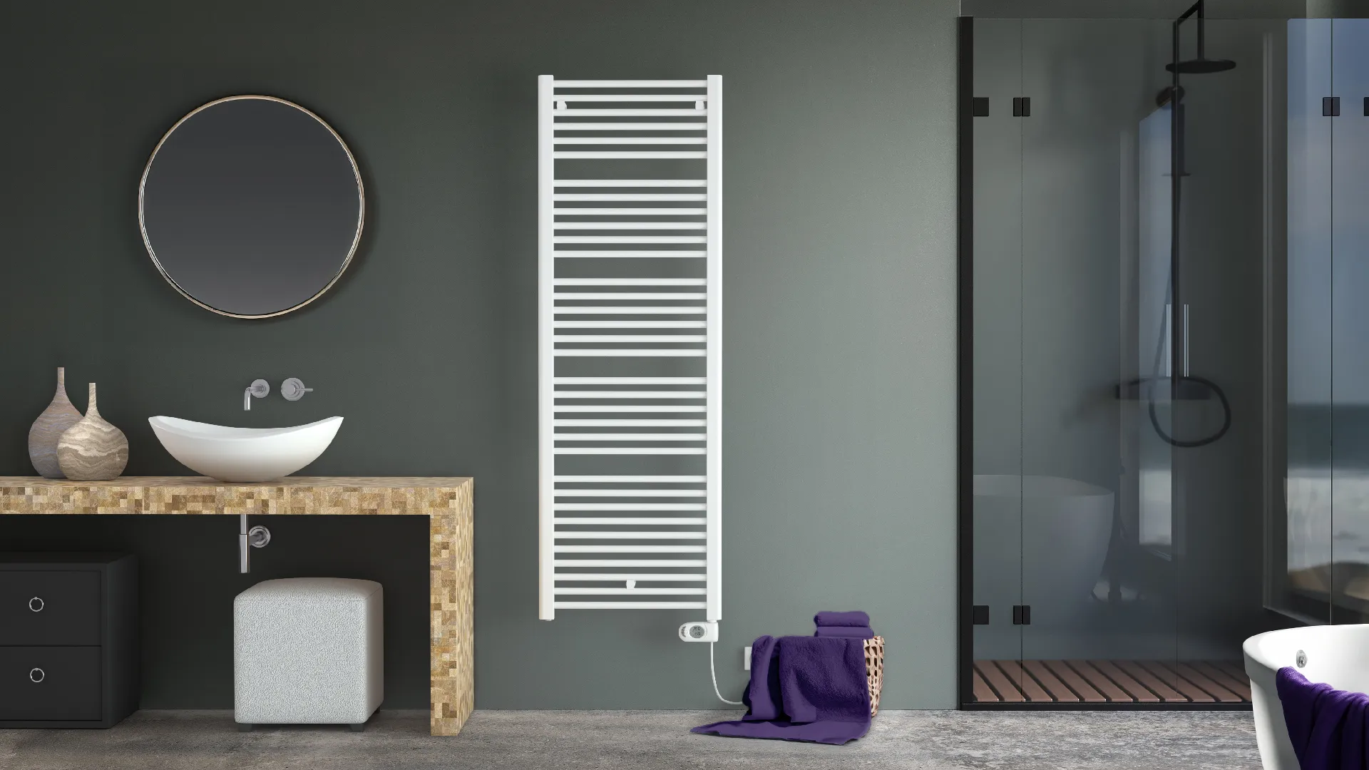 Zehnder Design-Elektroheizkörper Elektrobetrieb „Dero“ mit Heizstab Musa Eco 50 × 87,8 cm in Verkehrsweiß (RAL 9016, glänzend) Zehnder Design-Elektroheizkörper Elektrobetrieb „Dero“ mit Heizstab Musa Eco 50 × 87,8 cm in Verkehrsweiß (RAL 9016, glänzend)