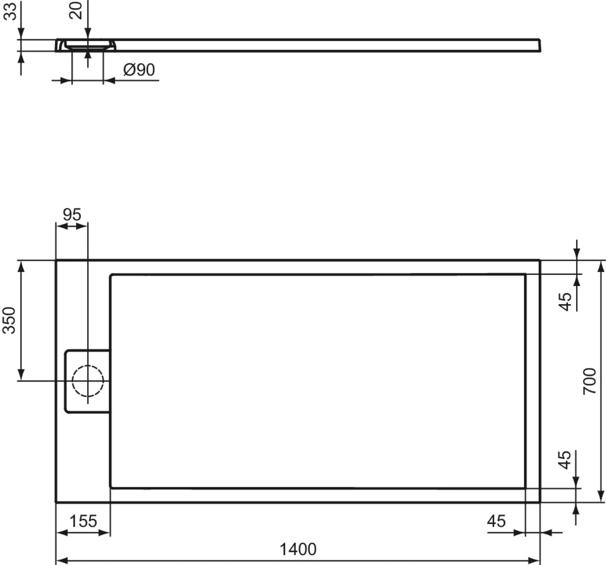 Ideal Standard Rechteck-Brausewanne Ultra Flat S i.life, 1400x700 mm Sandstein, 33 mm Höhe, Bodenebener Einbau möglich