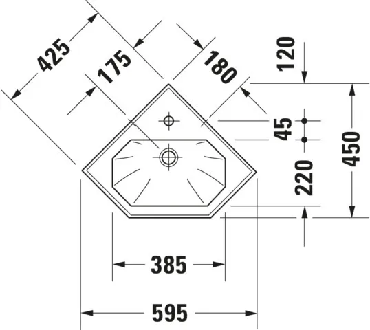 Eck-Handwaschbecken 1930 595 mm mit ÜL, mit HLB, 1 HL, weiß Eck-Handwaschbecken 1930 595 mm mit ÜL, mit HLB, 1 HL, weiß