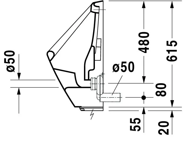 Urinal Utronic, Zulauf von hinten für Netzanschluss, ohne Fliege, weiß