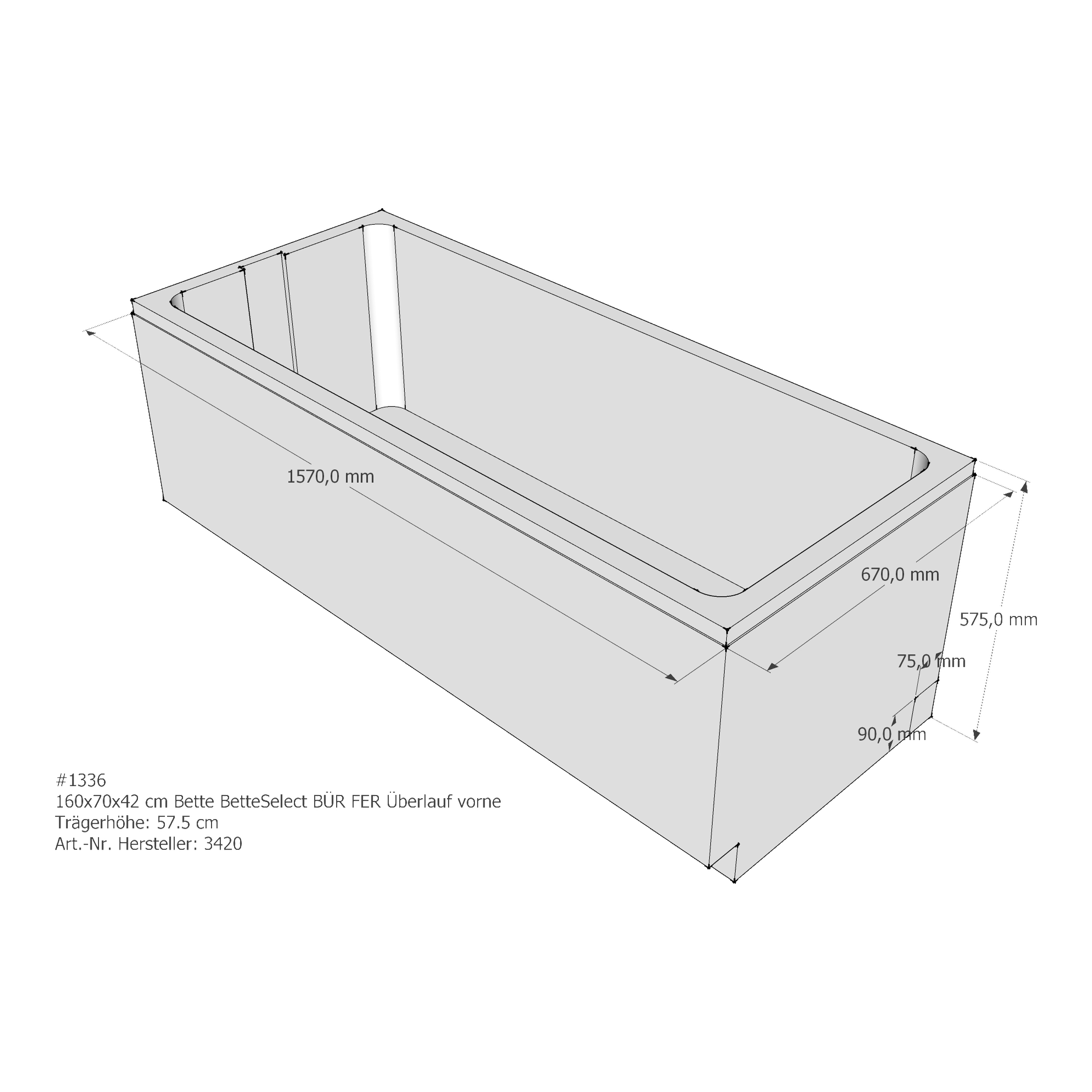 Badewannenträger für Bette Select 160 × 70 × 42 cm Ab- und Überlaufposition: vorn / Breite: 70 cm / Länge: 160 cm Badewannenträger für Bette Select 160 × 70 × 42 cm Ab- und Überlaufposition: vorn / Breite: 70 cm / Länge: 160 cm