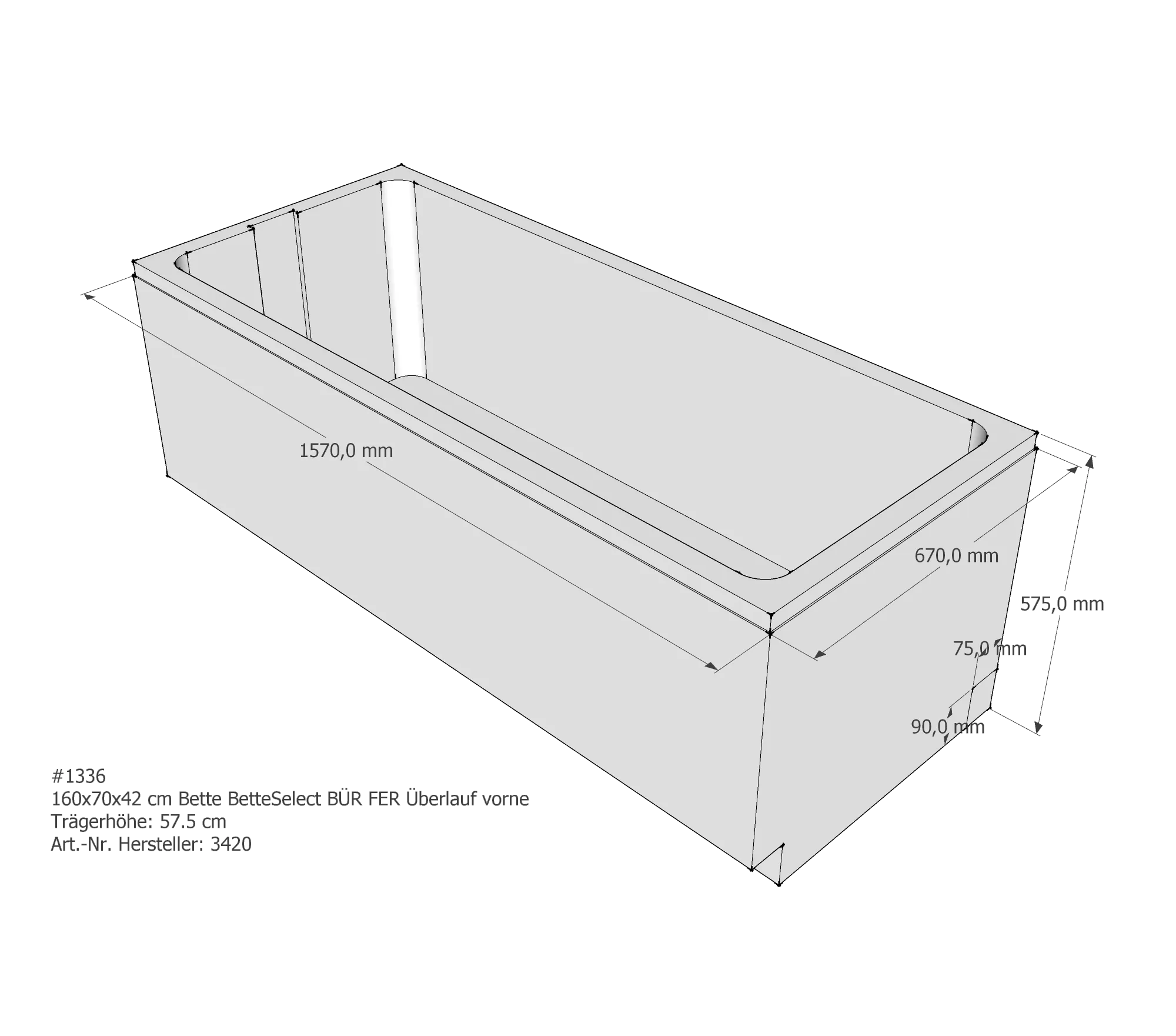 Badewannenträger für Bette Select 160 × 70 × 42 cm Ab- und Überlaufposition: vorn / Breite: 70 cm / Länge: 160 cm Badewannenträger für Bette Select 160 × 70 × 42 cm Ab- und Überlaufposition: vorn / Breite: 70 cm / Länge: 160 cm