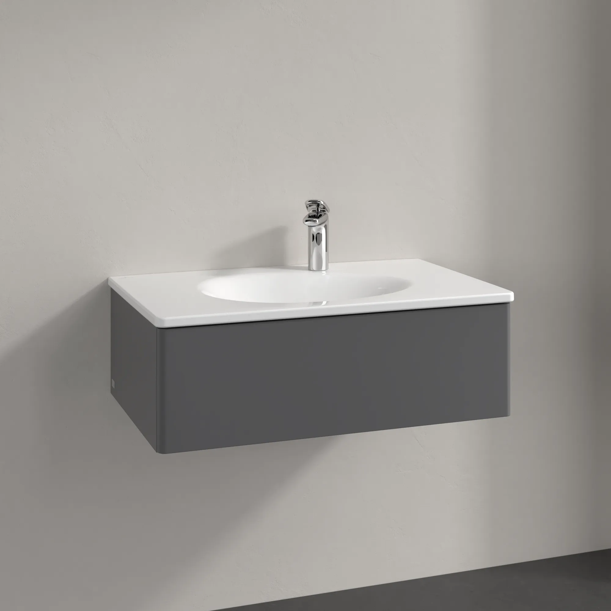 Villeroy & Boch Waschbeckenunterschrank Antao K01, Anthracite Matt Lacquer, 788x256x496mm, 256mm Höhe, mittige Wanneneinbauposition, 1 Auszug mit SoftClosing und Push-to-open Funktion Villeroy & Boch Waschbeckenunterschrank Antao K01, Anthracite Matt Lacquer, 788x256x496mm, 256mm Höhe, mittige Wanneneinbauposition, 1 Auszug mit SoftClosing und Push-to-open Funktion