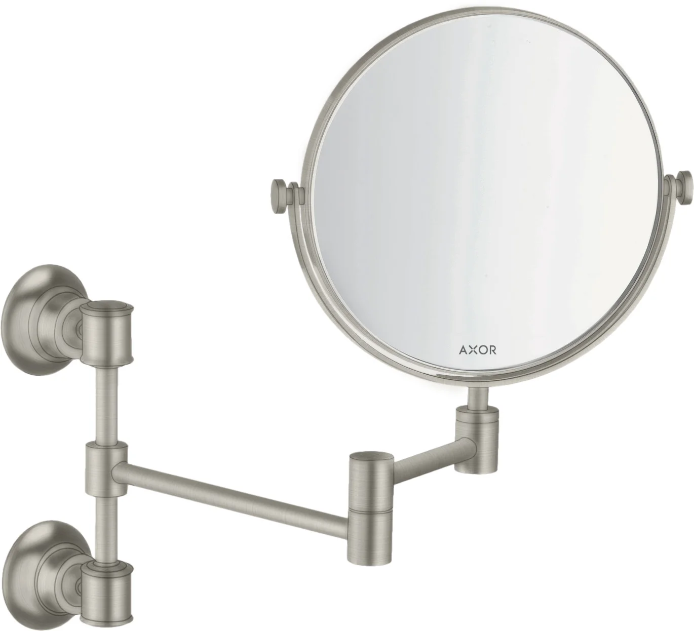 Hansgrohe AXOR Montreux Rasierspiegel aus Metall mit neigbarem und schwenkbaren Spiegelglas, 1-fach Vergrößerung, Wandmontage Hansgrohe AXOR Montreux Rasierspiegel aus Metall mit neigbarem und schwenkbaren Spiegelglas, 1-fach Vergrößerung, Wandmontage