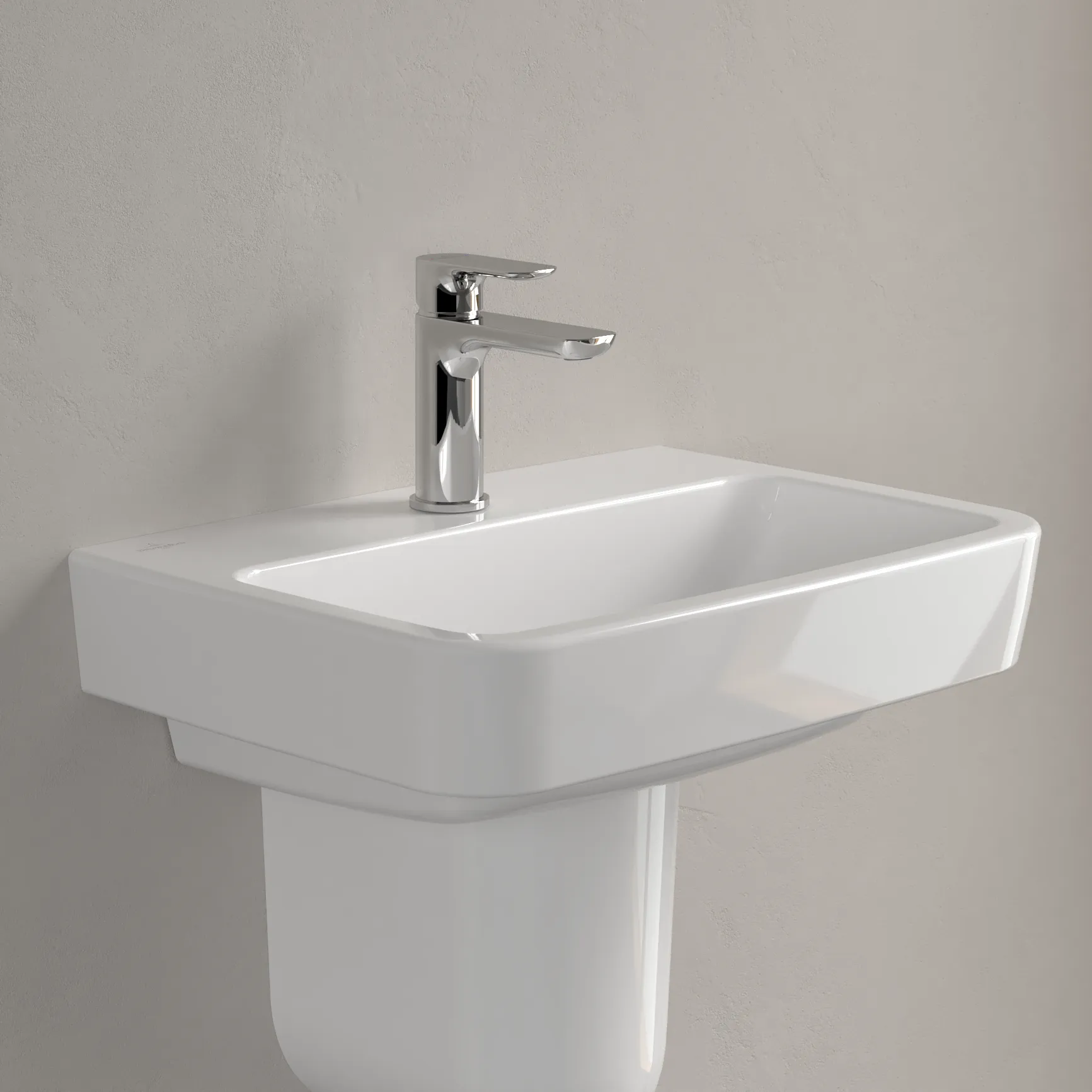 Villeroy & Boch Handwaschbecken „O.novo“ 500 × 370 × 160 mm, für Becken mittig, mit Hahnlochbohrung, Hahnlochposition mittig in Weiß Alpin
