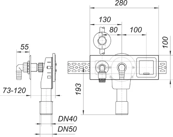 Wandeinbau-Waschgeräte-Siphon 405 E, DN 40/DN 50