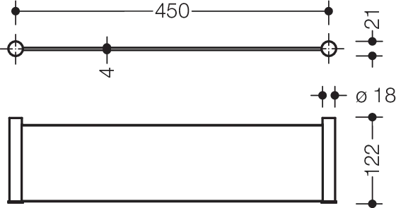 Ablage des Systems 162, Edelstahl, PVD, bestehend aus seitlichen Halteelementen und Ablagefläche aus Glas, 450 mm breit, 122 mm tief, in Farbe CK (messing glänzend)