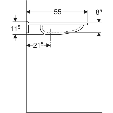 Publica Waschtisch rundes Design, mit Ausschnitten, barrierefrei: B=60cm, T=55cm, Hahnloch=mittig, Überlauf=ohne, weiß-alpin