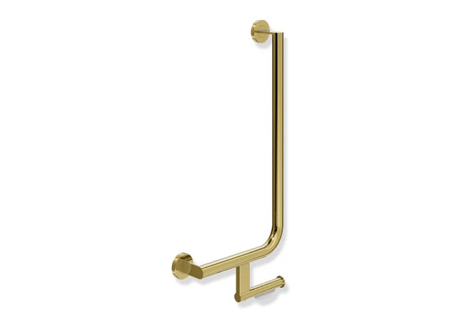 HEWI Winkelgriff System 900 mit WC-Papierrollenhalter, Edelstahl PVD gold glänzend, waagerecht 300 mm, senkrecht 600 mm, links