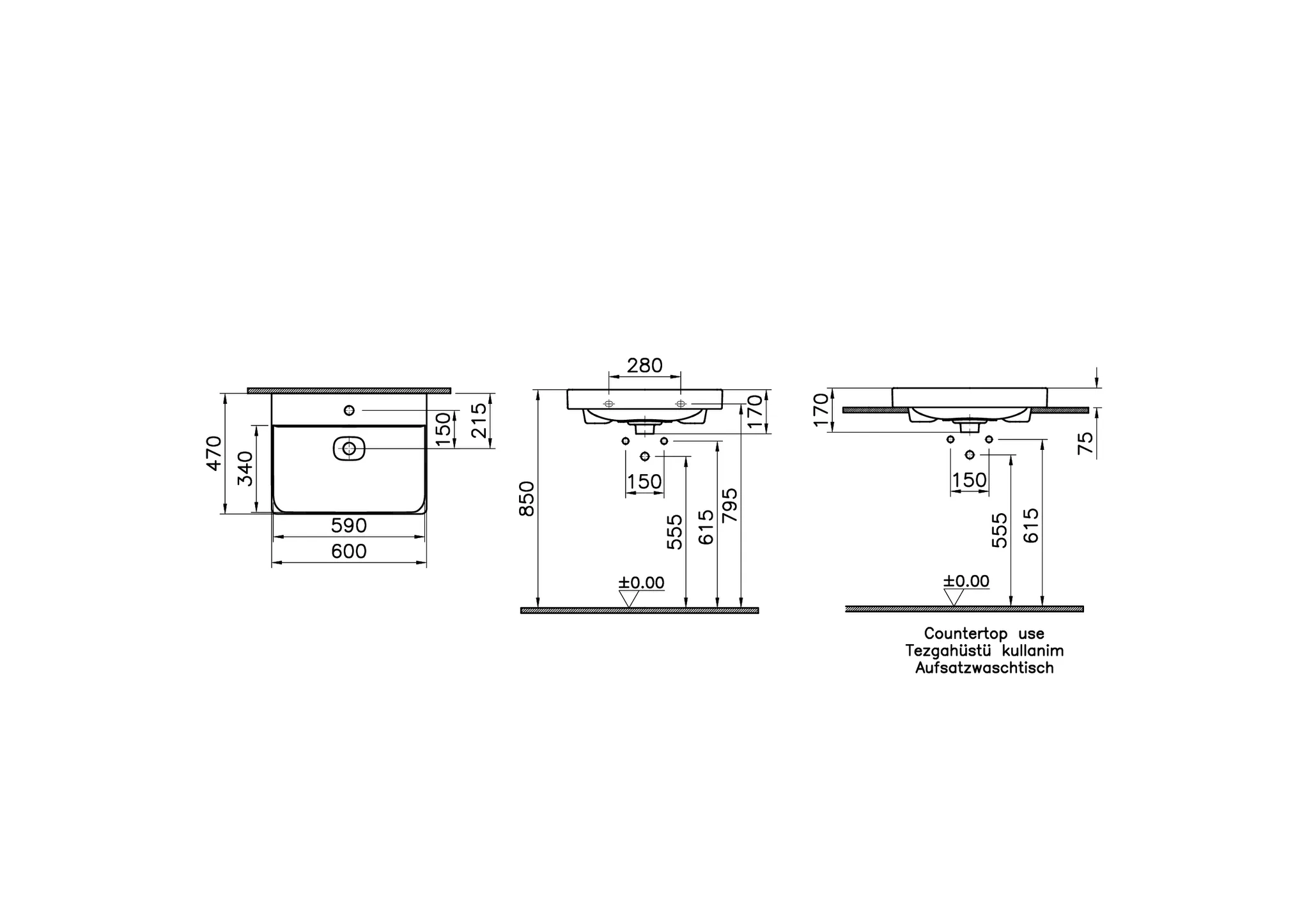 VitrA New Metropole Aufsatzwaschtisch wandgebunden rechteckig 60 x 47 cm mit Hahnloch und Überlaufschlitz Weiß Hochglanz VitrA New Metropole Aufsatzwaschtisch wandgebunden rechteckig 60 x 47 cm mit Hahnloch und Überlaufschlitz Weiß Hochglanz