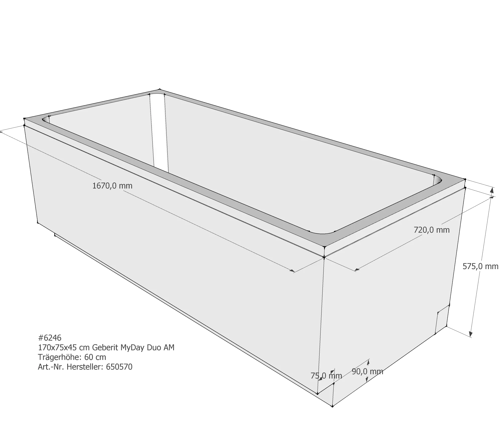 Badewannenträger passend für Geberit MyDay 170 × 75 × 45 cm Badewannenträger passend für Geberit MyDay 170 × 75 × 45 cm