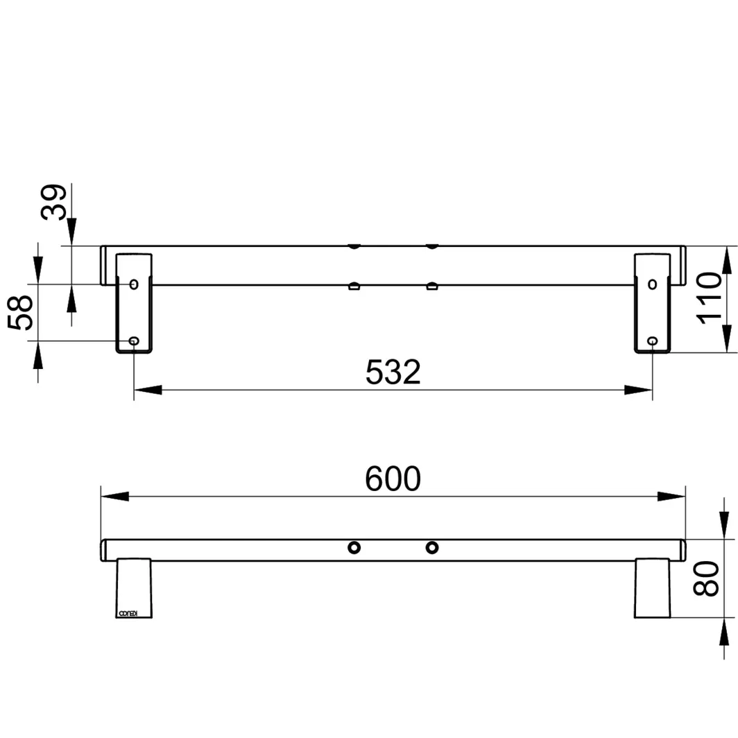KEUCO Universalartikel Wandstange für Rückenstütze 600 mm schwarz matt