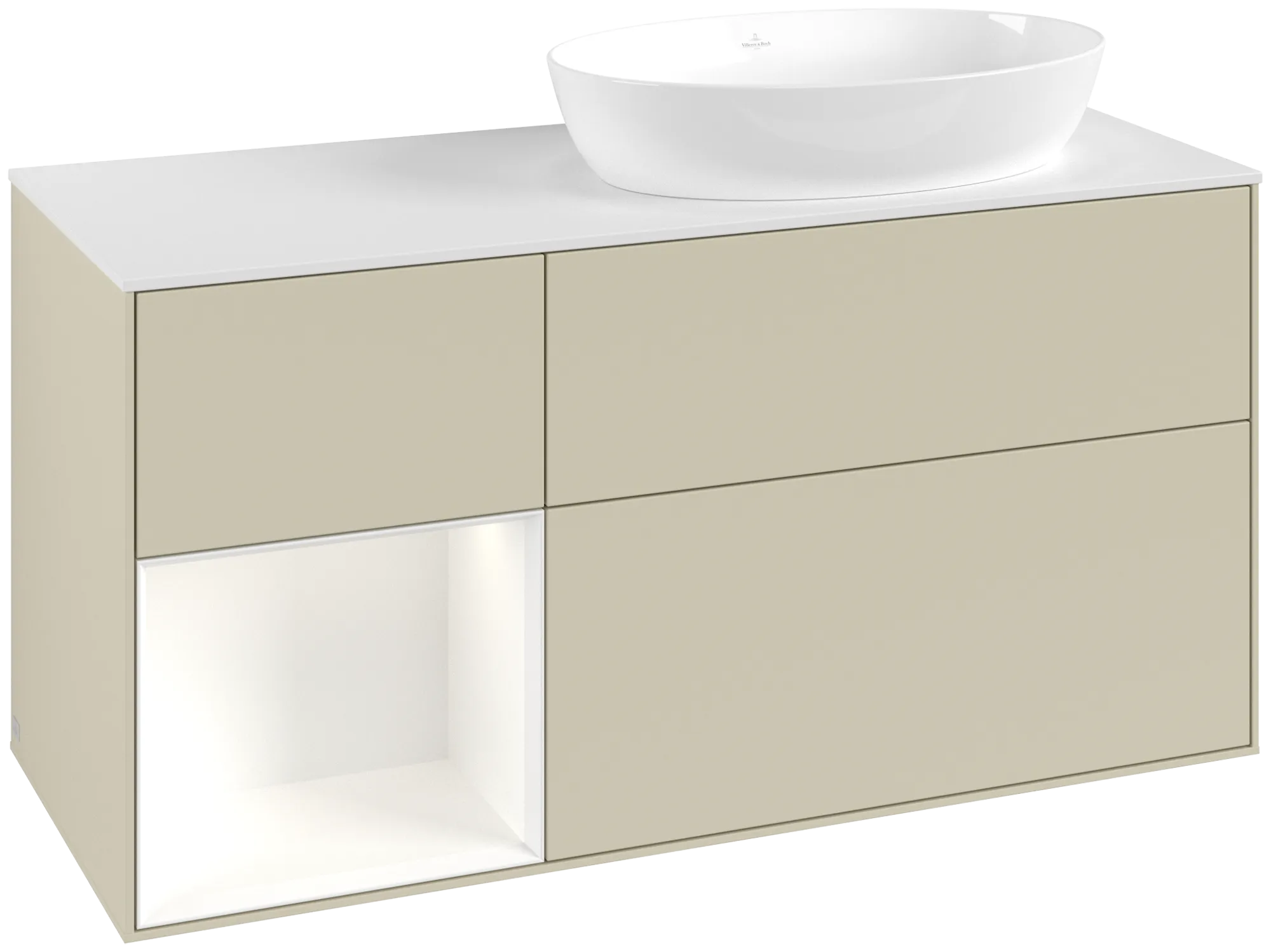 Villeroy & Boch Finion Waschbeckenunterschrank FA4, 1200x603x501mm, mit Beleuchtung, 3 Auszüge, Waschbecken rechts