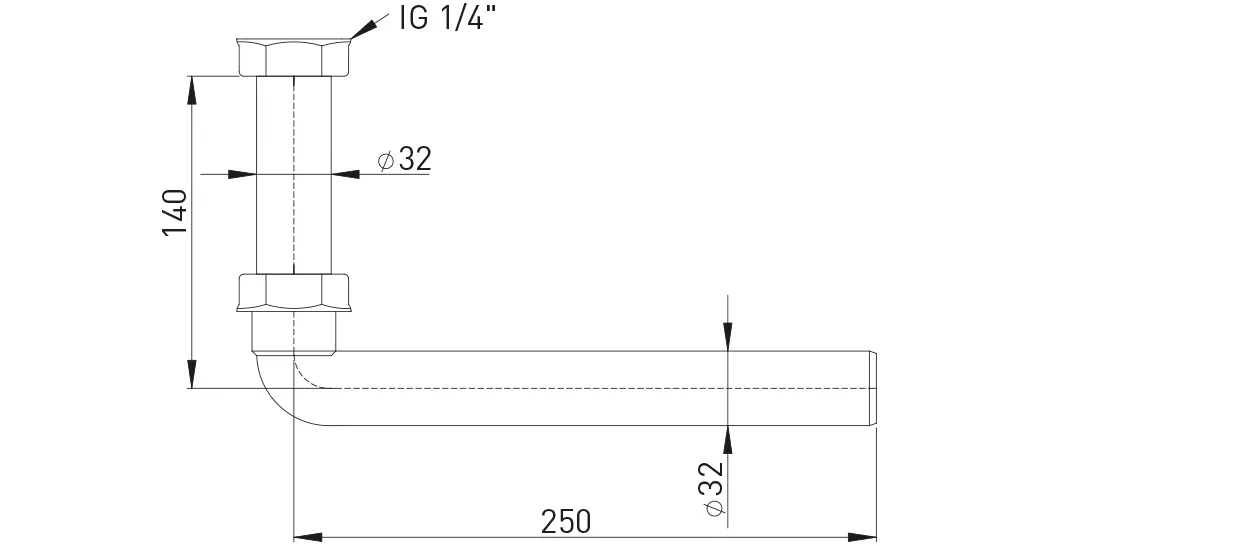 Ablaufbogen 90 Grad, KS weiß, 1 1/4″, 250mm