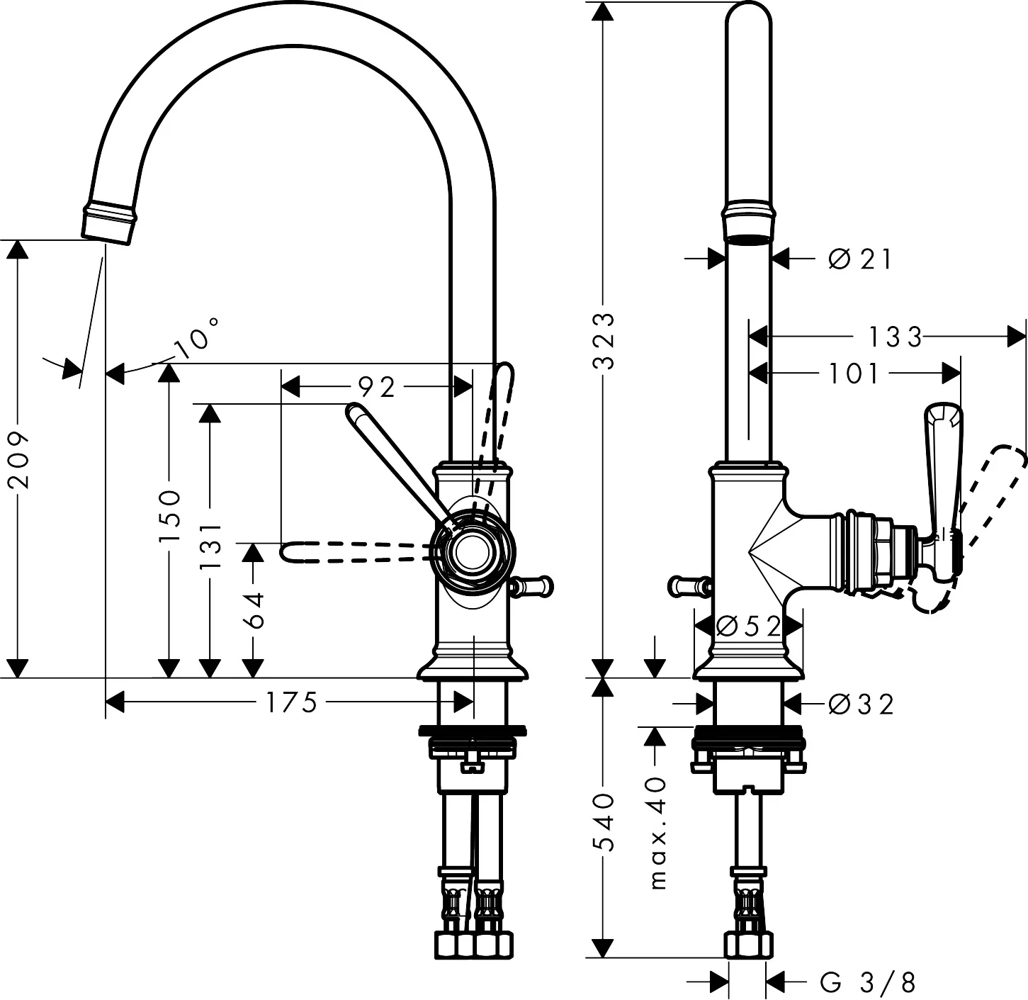 Hansgrohe AXOR Montreux Einhebel-Waschtischmischer Chrom, Ausladung 175 mm, Auslaufhöhe 209 mm, Hebelgriff, Laminarstrahl, max. Durchfluss 5 l/min Hansgrohe AXOR Montreux Einhebel-Waschtischmischer Chrom, Ausladung 175 mm, Auslaufhöhe 209 mm, Hebelgriff, Laminarstrahl, max. Durchfluss 5 l/min