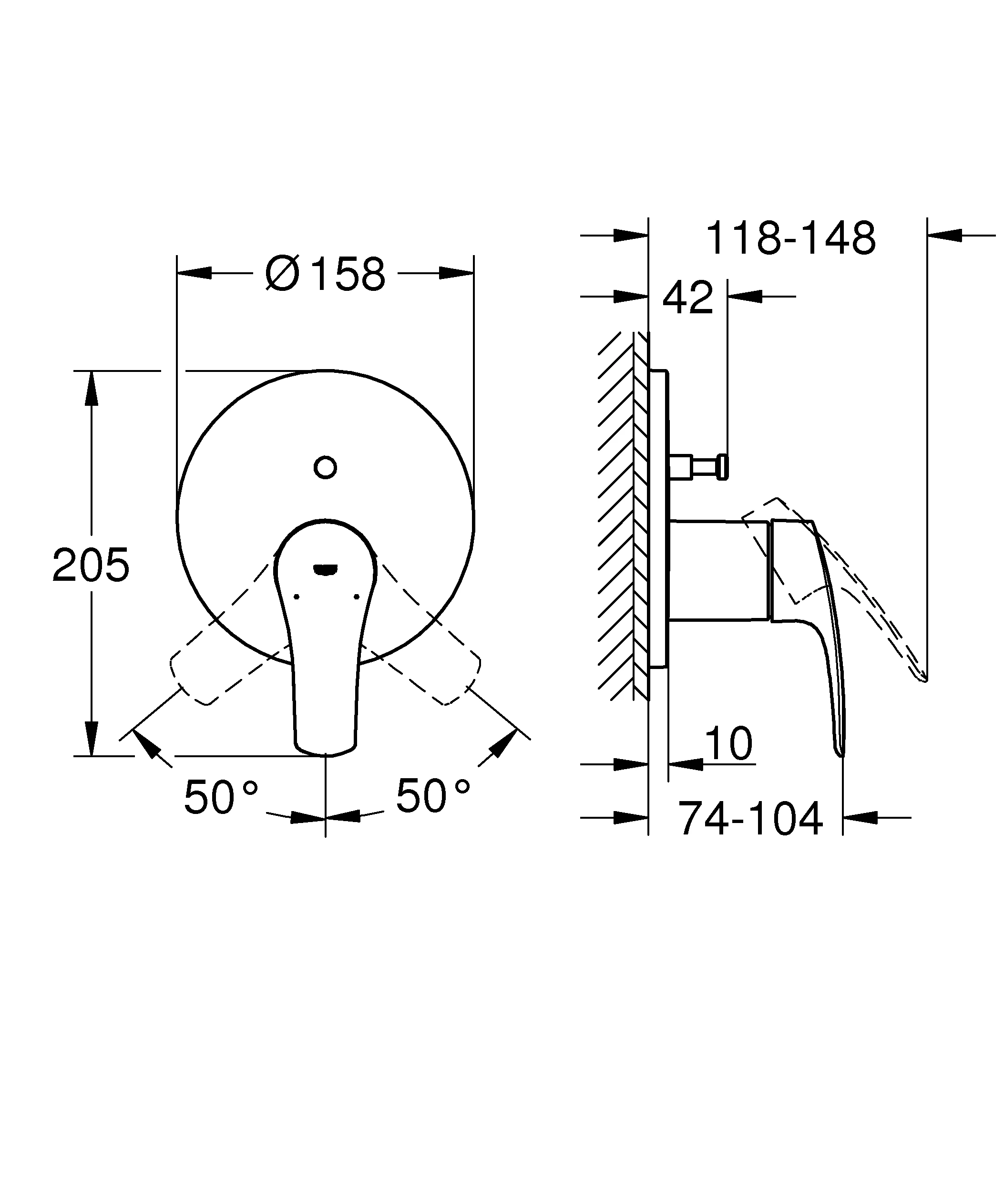 Einhand-Wannenbatterie Eurosmart 24043_3, Fertigmontageset für Rapido SmartBox, ohne Rohbau-Set, chrom