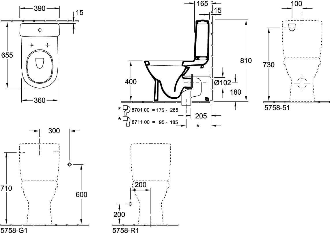 Tiefspül-WC für Kombination O.novo 565810, 360 x 640 x 400 mm, Oval, bodenstehend, Abgang waagerecht, Weiß Alpin