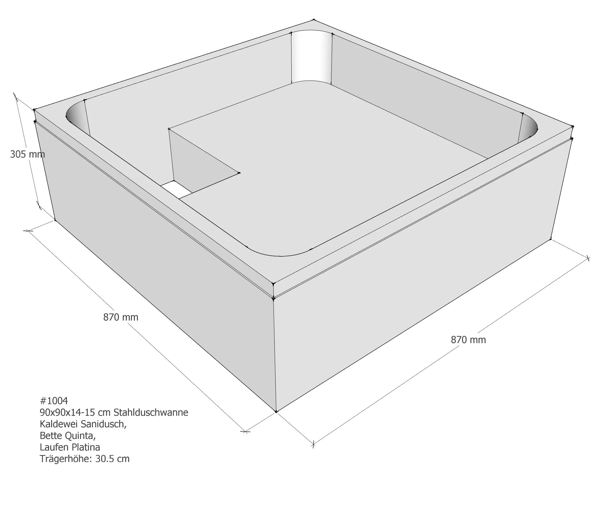 Duschwannenträger für BetteQuinta, Kaldewei Sanidusch, Laufen Platina 90 × 90 × 15 cm Duschwannenträger für BetteQuinta, Kaldewei Sanidusch, Laufen Platina 90 × 90 × 15 cm