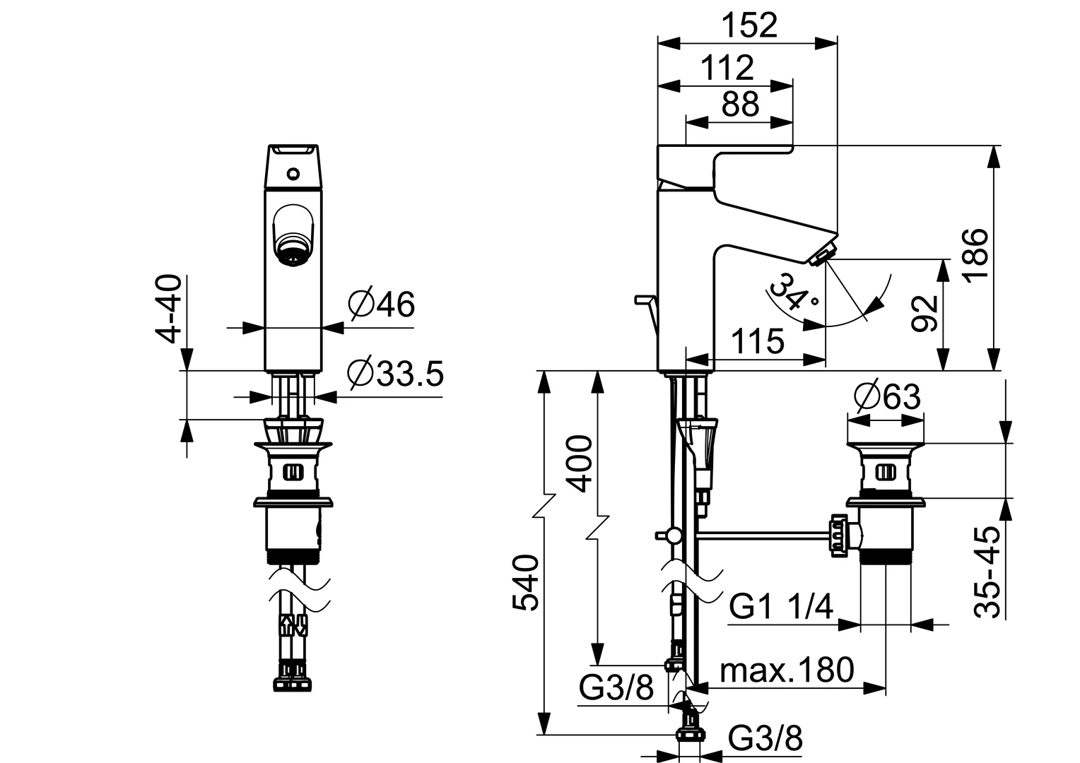 HansaVANTIS Waschtischarmatur Hansavantis 2022 EHM WT-Batt., ND HansaVANTIS XL 5246 Zugst.Ablgarn. Ausld. 114 mm chr