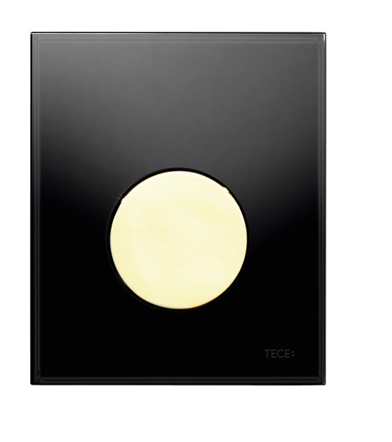 TECEloop Urinal-Betätigungsplatte mit Kartusche Glas schwarz Taste gold TECEloop Urinal-Betätigungsplatte mit Kartusche Glas schwarz Taste gold